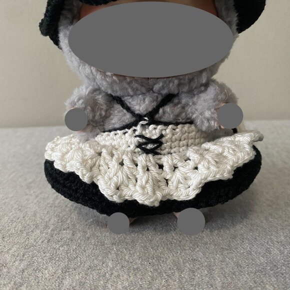 Handmade Crochet Halloween Black White Witch Outfit for 17cm Doll 2-Piece Set - Picture 7 of 8